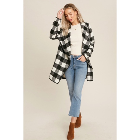 SOLD OUT Black Buffalo Plaid Drape Front Jacket - Picture 2 of 11